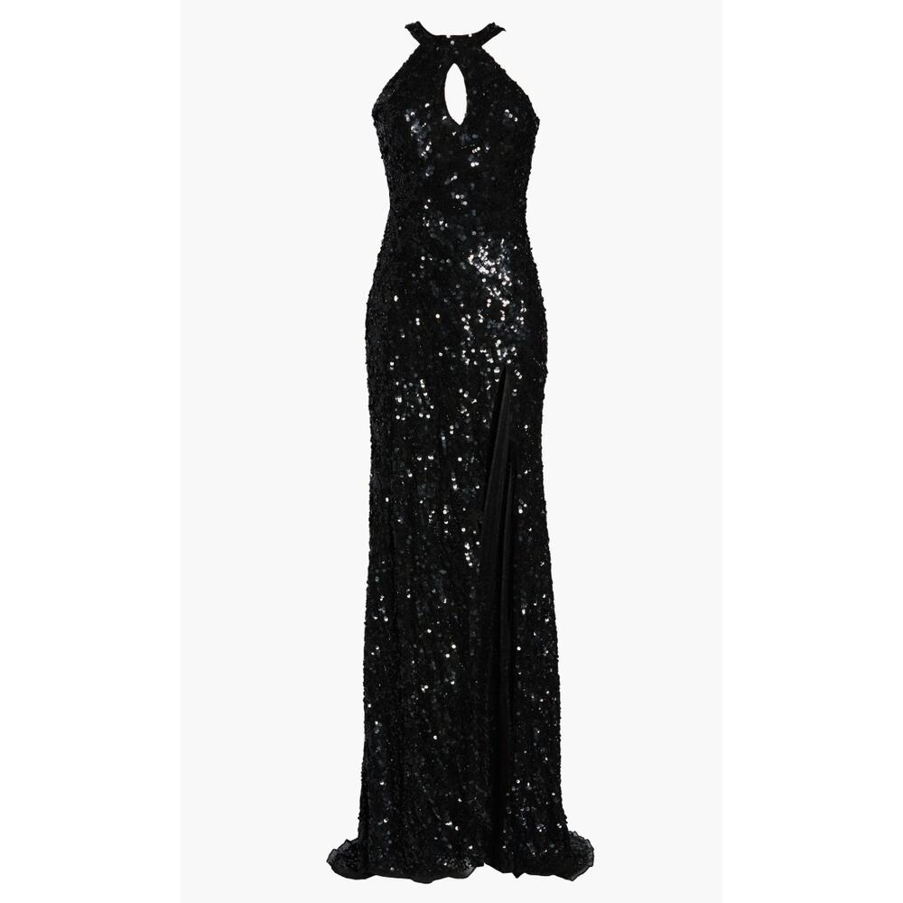 Mac Duggal Sequin Cowl Back Column Gown Black 6